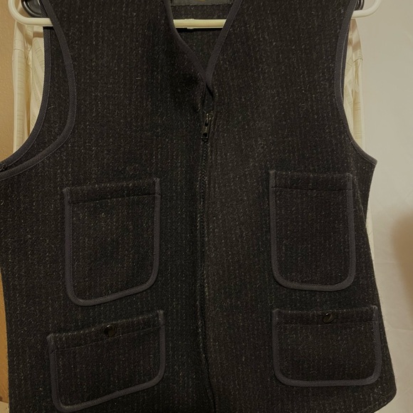 Woolrich Vintage 4 Pocket Black Pinstripe Wool Buckleback Utility Vest - Picture 3 of 8
